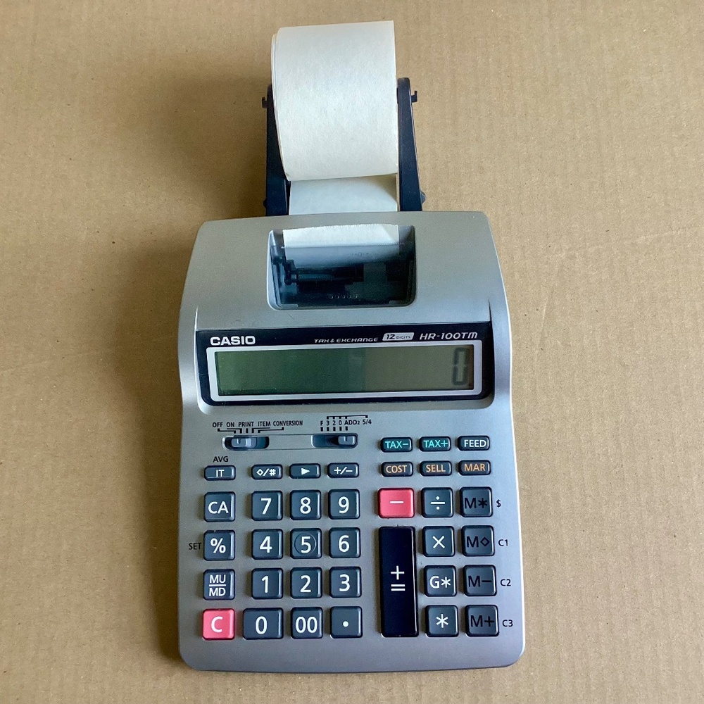 Casio HR-100TM Plus Mini Desktop Printing Calculator Battery Powered 12 Digit
